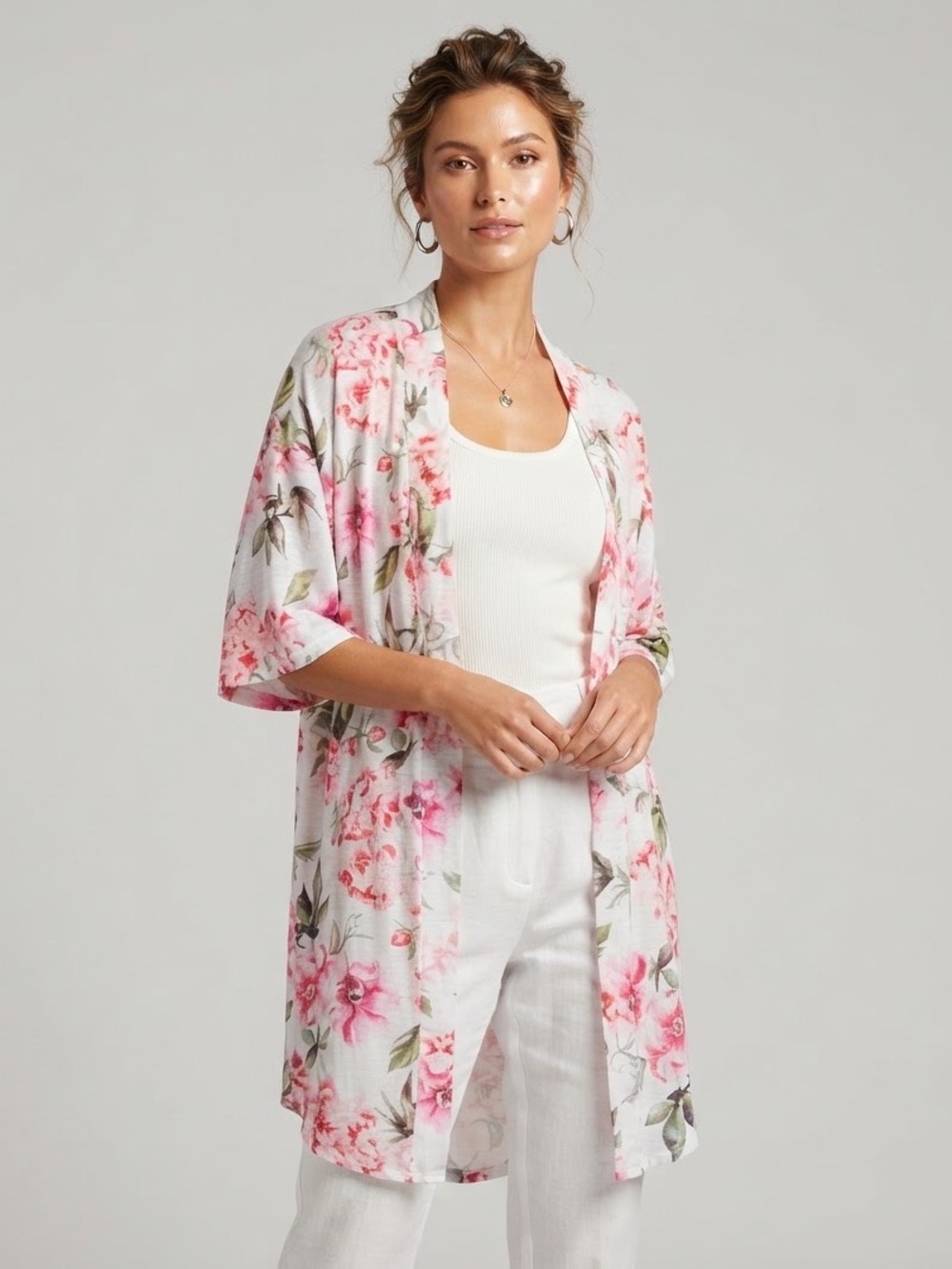 Show Me Your Mumu Pink Floral Kimono Cardigan Open Front Duster Small/Medium